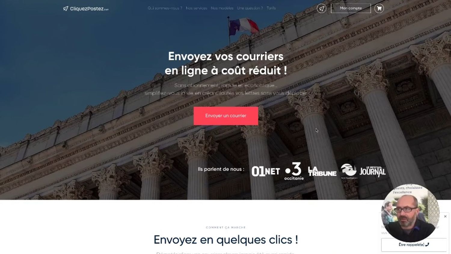 Vue d'écran de Cliquezpostez.com : page d'accueil